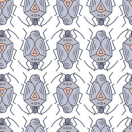 Vector creeping water beetle seamless patternのイラスト素材