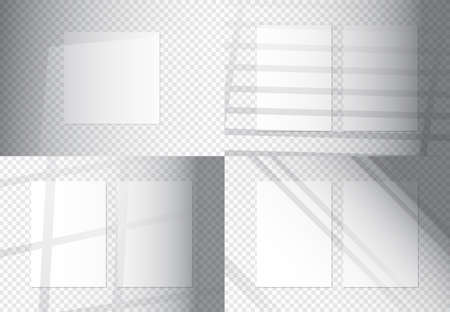 Vector set of transparent shadow overlay effects on white papers. Branding and mockup presentations. Natural sun lighting and shadow. Window frames overlays shadowsのイラスト素材