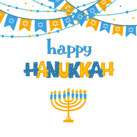 Hanukkah greeting card with holiday elements. Jewish holidayのイラスト素材