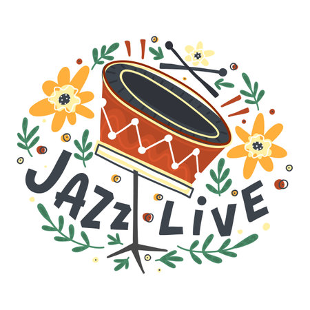 Jazz festival poster template. Lettering and floral decorationのイラスト素材
