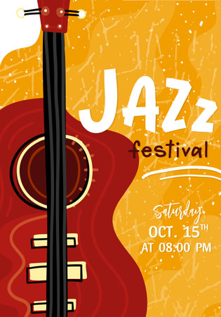 Jazz festival poster template. Lettering and floral decorationのイラスト素材