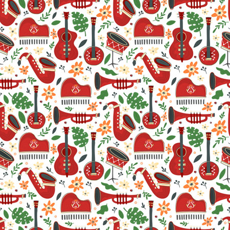 Seamless pattern with music instruments. Music festival posters and jazz concertsのイラスト素材