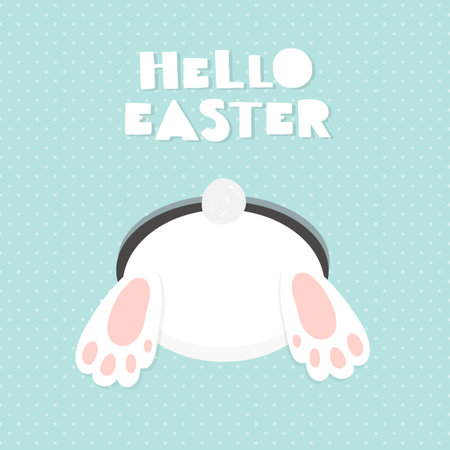 Easter vector illustration with cute bunnys paws and tail on the holeのイラスト素材