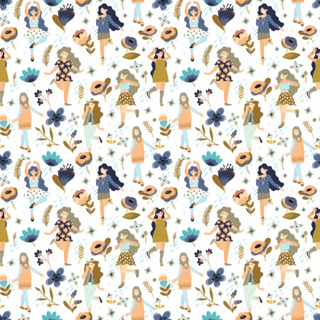 Seamless pattern with different dancing women. 8 march.の写真素材