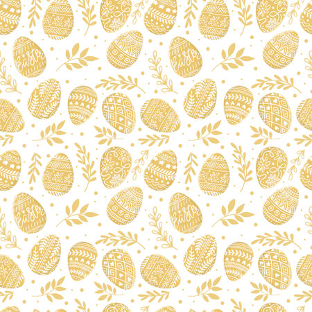 Easter background with colorful eggs hand drawnのイラスト素材