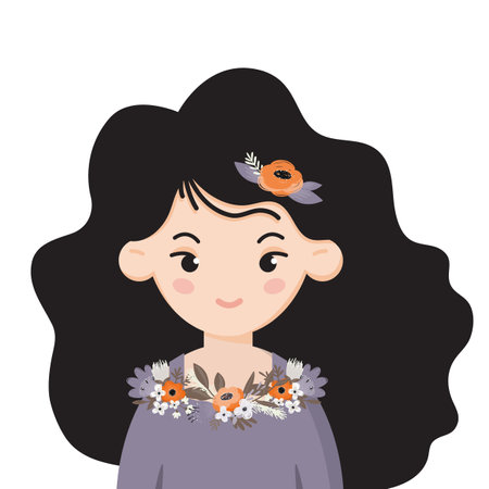 Girl with wreath portrait , avatar. Hair wreathのイラスト素材