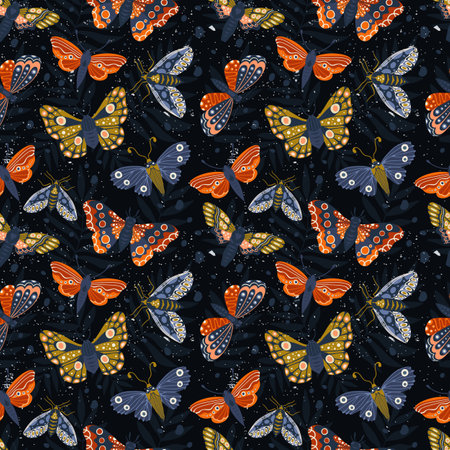 Vector seamless pattern moths and butterflies. Decoration print for surface pattern, wrapping, wallpaper, fabric, textile. spring background.のイラスト素材