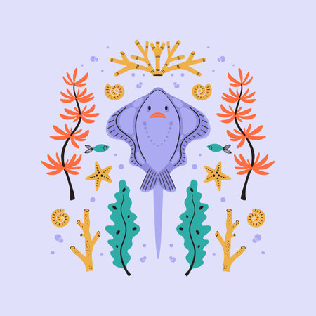 Vector summer illustration with wild animals lifeのイラスト素材