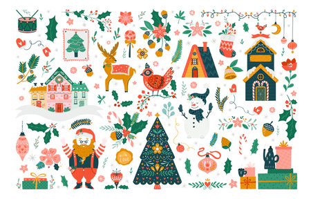 Merry Christmas cliparts collection isolated on backgroundのイラスト素材