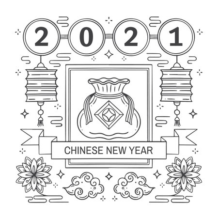 Chinese Happy New Year 2021. Year of the Bull.のイラスト素材