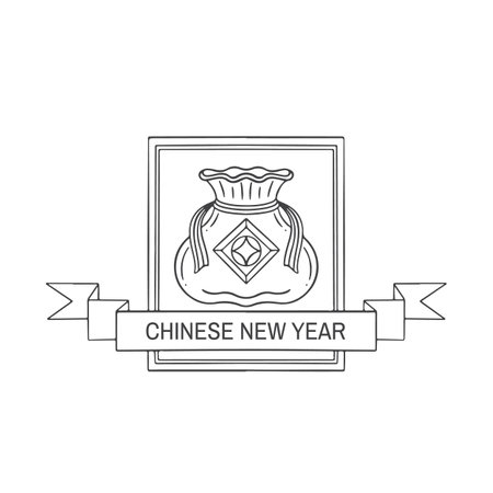 Chinese New Year greeting card with bag and coins and ribbonのイラスト素材