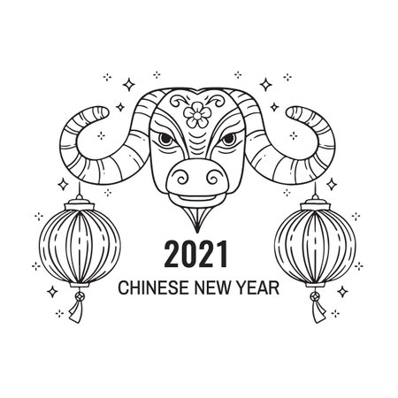 Chinese Happy New Year 2021. Year of the Bull.のイラスト素材