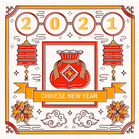 Chinese Happy New Year 2021. Year of the Bull.のイラスト素材