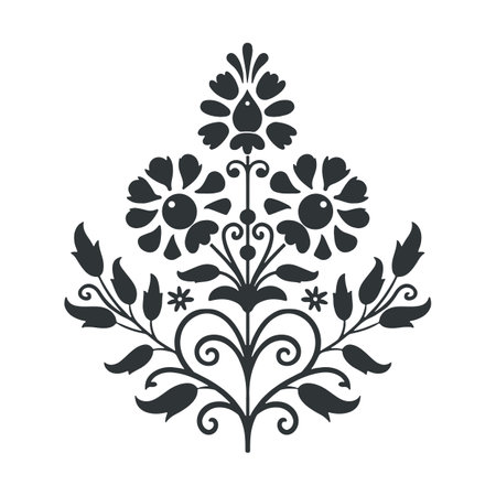 Vector linocut floral poster template. Modern trendy minimal style. Black and white colors. Botanical blockprint. Folk art design for wallpaper, wall decor, print, postcard, cover, template.のイラスト素材