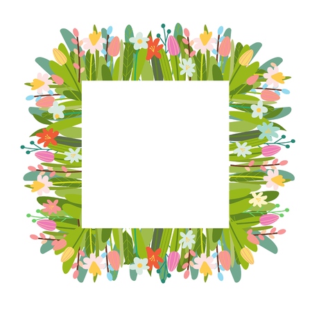 Vector floral background with Easter elements and flowers.のイラスト素材
