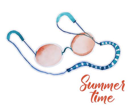 Raster watercolor pattern, frame, illustration from the catalog of the Summer Collection. Citrus, fruits, strawberry, palm trees, vacation, hot summer. Accessories for sea.の写真素材