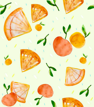 Raster watercolor pattern, frame, illustration from the catalog of the Summer Collection. Citrus,...