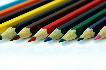 Row of pencils on a white backgroundの写真素材