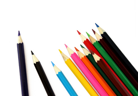 Row of pencils on a white backgroundの写真素材