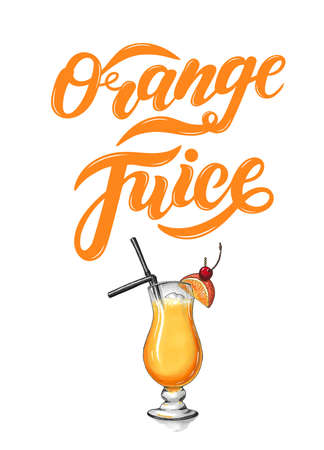 Orange Juice. Hand drawn lettering. Vector illustrationのイラスト素材