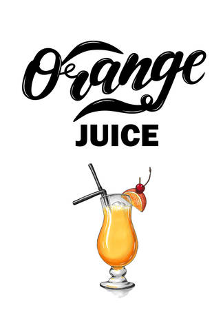 Orange Juice. Hand drawn lettering. Vector illustrationのイラスト素材