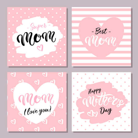 Cute greeting card for Mother's day. Hand drawn lettering. Vector illustrationのイラスト素材