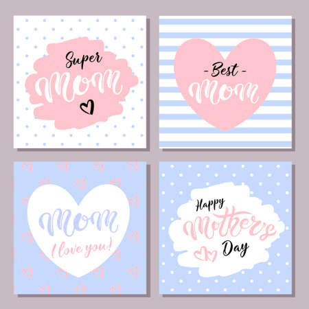 Cute greeting card for Mother's day. Hand drawn lettering. Vector illustrationのイラスト素材
