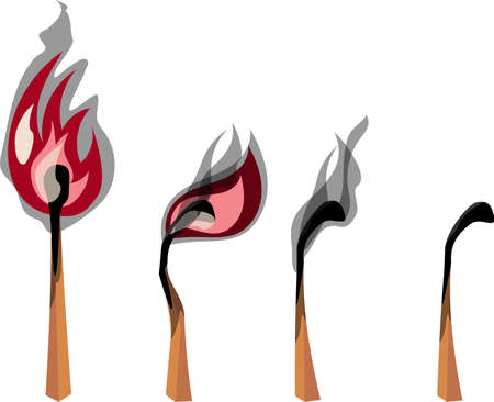 Stages of burning matches, flame and smoke from matchesのイラスト素材