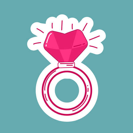 heart ring sticker, valentines day gift, sparkling diamondのイラスト素材