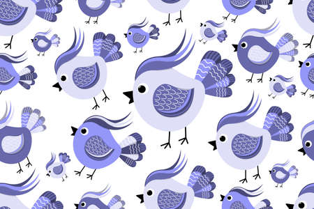 Vector color image of birds, bird icon design. Cute cartoon birds. poster decor. Art print. Folk art bird decoration, retro. children's wallpaper on the wall.のイラスト素材