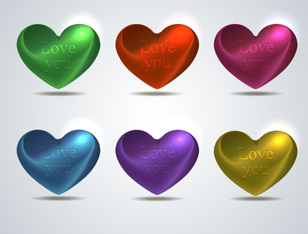 set of colored shiny heartsのイラスト素材