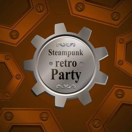 Invitation flyer on retro steampunk party in brown tones. のイラスト素材