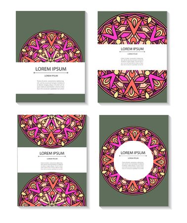 Set templates business cards and invitations with circular patterns of mandalas.のイラスト素材