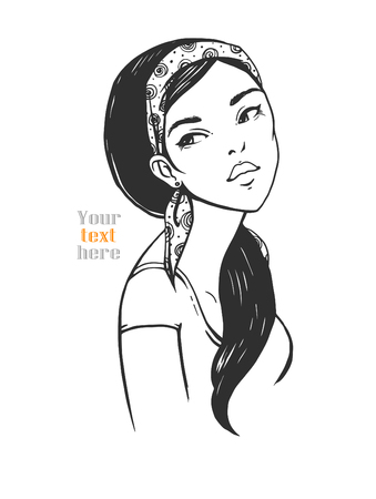 Young woman with a bandage on her head. Vector illustrationのイラスト素材