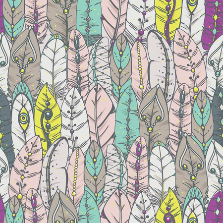 seamless pattern with decorative feathers. Vector illustrationのイラスト素材