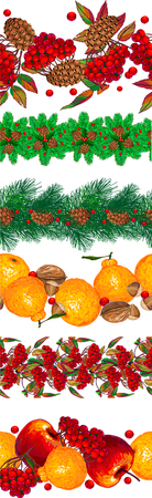 set of horizontal seamless pattern with winter items. Christmas vector illustrationのイラスト素材