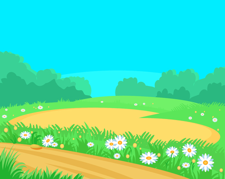 Cartoon landscape glade, lawn for games and recreation. Vector flat illustration.のイラスト素材