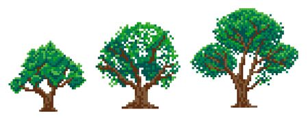 set of pixel trees, pixel art on white background. vector illustrationのイラスト素材