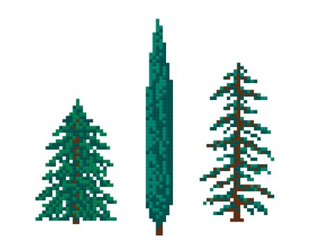 set of pixel christmas trees, coniferous trees, cypress, pixel art on white background. vector...