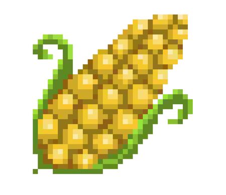 Pixel art corn cob icon, 32X32 vector illustration on white backgroundのイラスト素材