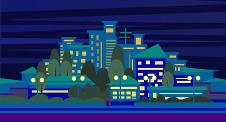 flat city landscape with multi-storey buildings. Vector illustrationのイラスト素材