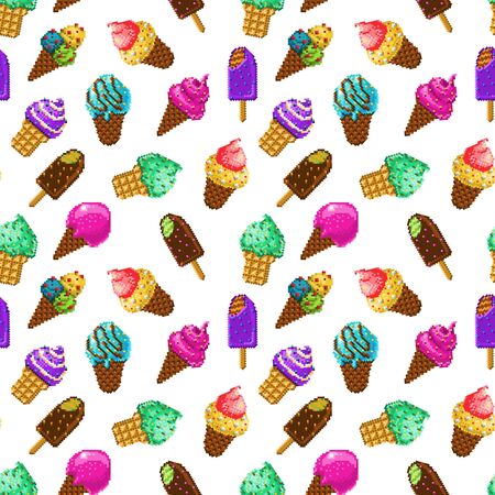 seamless backgroundpixelart style ice cream. vector illustrationのイラスト素材