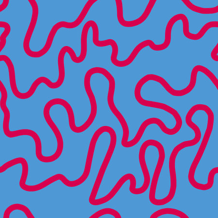 Abstract pattern with curved pink lines on a blue background. drawn pattern, repeating