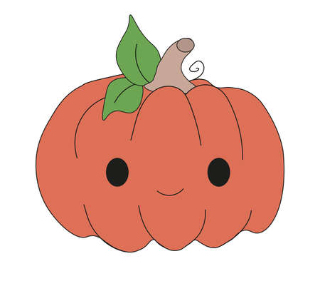 pumpkin illustration. Halloween pumpkin. Pumpkin with a stem. Doodle pumpkin.のイラスト素材