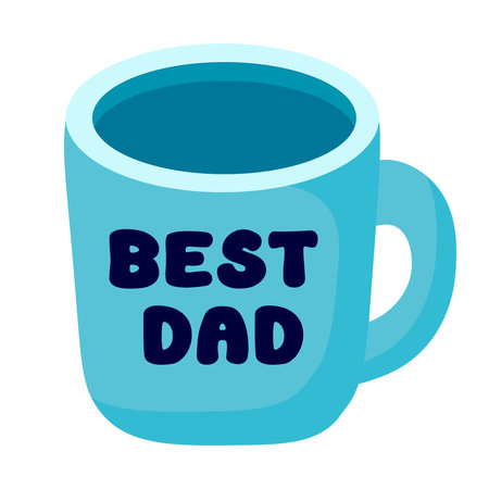Father's day flat sticker, badge, icon, pin. Mug best dad. Vector illustration decorative elements with greeting text.のイラスト素材