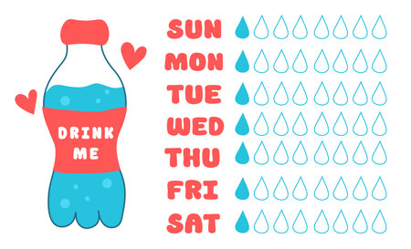 Water tracker template with bottle. Drink me. drinking water checklist. vector illustration.のイラスト素材