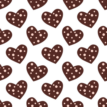Seamless pattern with chocolates in form heart and pink icing. Valentine day background. Vector flat illustration.のイラスト素材