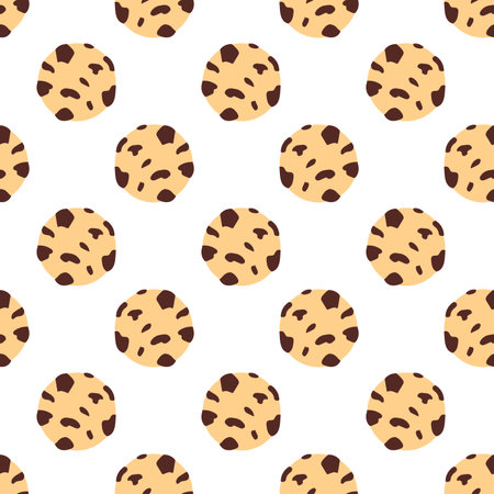Chocolate Chip Cookies doodle seamless pattern. Cartoon vector flat illustration background. For print, textile, web, home decor, fashion, surface, graphic design.のイラスト素材