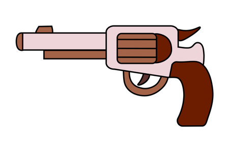 Gun revolver in cartoon style. Cowboy Western Handgun. Pistol Wild West vintage retro. Vector flat illustration.のイラスト素材
