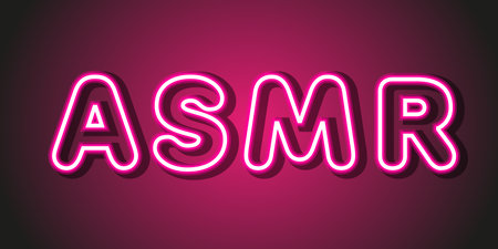 ASMR Pink Neon Text Logo on gradient background. Vintage design. Social media. Blogging. Vector Illustration.のイラスト素材